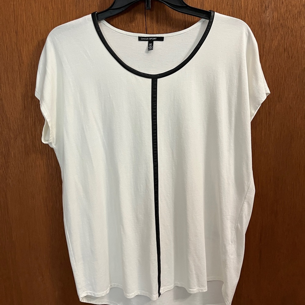 Chic White Blouse with Black Trim